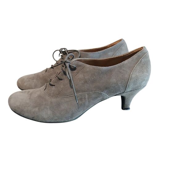 Andre' French Gray Suede Leather Sz 9 US Oxford Lace Heels Bootie Pump Dance - Picture 4 of 10